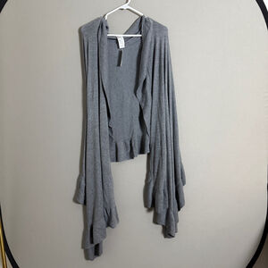 Chico's sz One size gray wrap ruffle open duster sweater‎ NWT